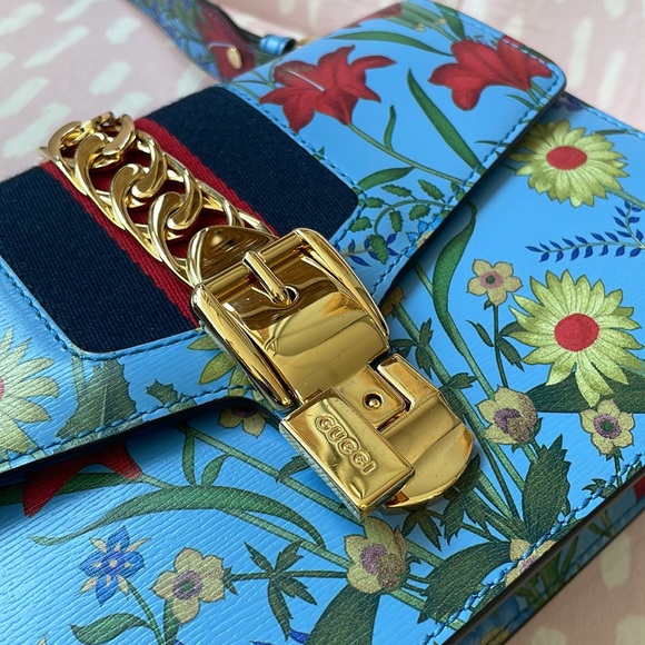 GUCCI SYLVIE RARE FLORA CALFSKIN LEATHER SHOULDER BAG EUC - Picture 9 of 15